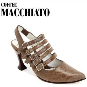 John Fluevog Coffee Macchiato Slingback Buckle Heels Women’s Size 6 Brown Cairo
